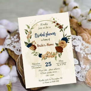 terracotta earth tone navy floral bridal shower invitation