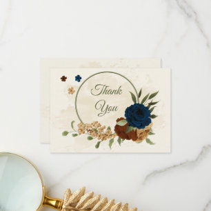 terracotta earth tone navy floral greenery wedding thank you card
