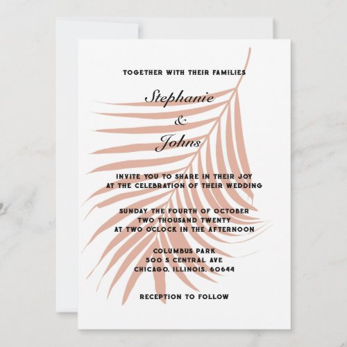 Terracotta Earth Tone Tropical Palm Leaf Wedding Invitation