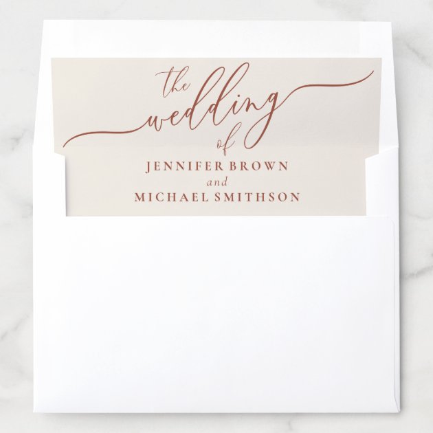Terracotta Earthtone Trend Simple Formal Wedding Envelope Liner