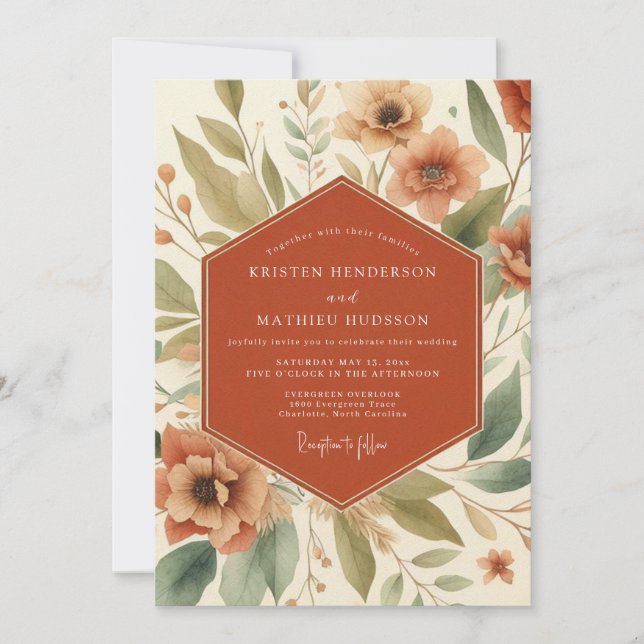Terracotta Earthy Bloom Wedding Invitation (Front)