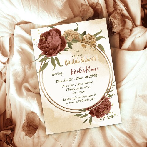 terracotta earthy floral greenery bridal shower invitation