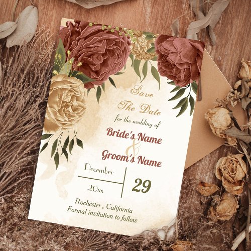 terracotta earthy floral greenery save the date