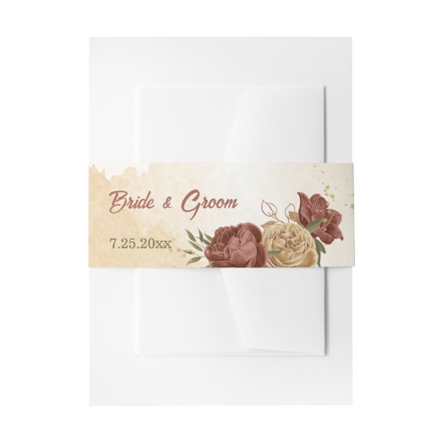 terracotta earthy floral greenery wedding invitation belly band (Front Example)