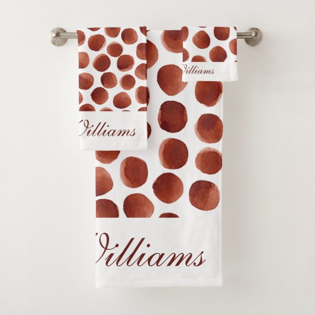 Terracotta Earthy Tone Hand Painted Dots Pattern Bath Towel Set (Insitu)