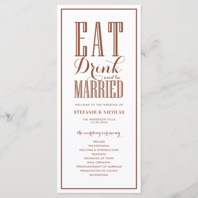 Terracotta Eat Drink and be Married Wedding Program (Front)