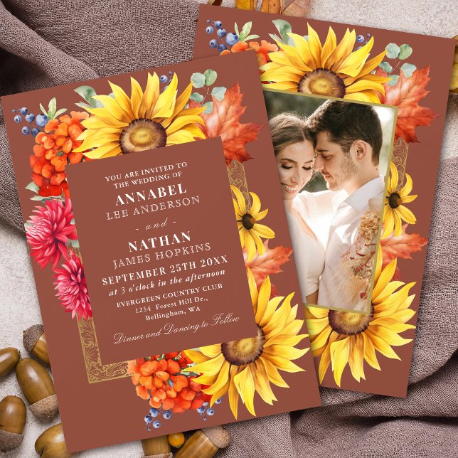Terracotta Elegant Autumn Watercolor Floral Photo Invitation (Creator Uploaded)