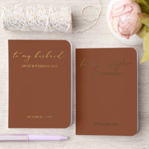 Terracotta Elegant Calligraphy Script His and Hers Foil Vow Books
