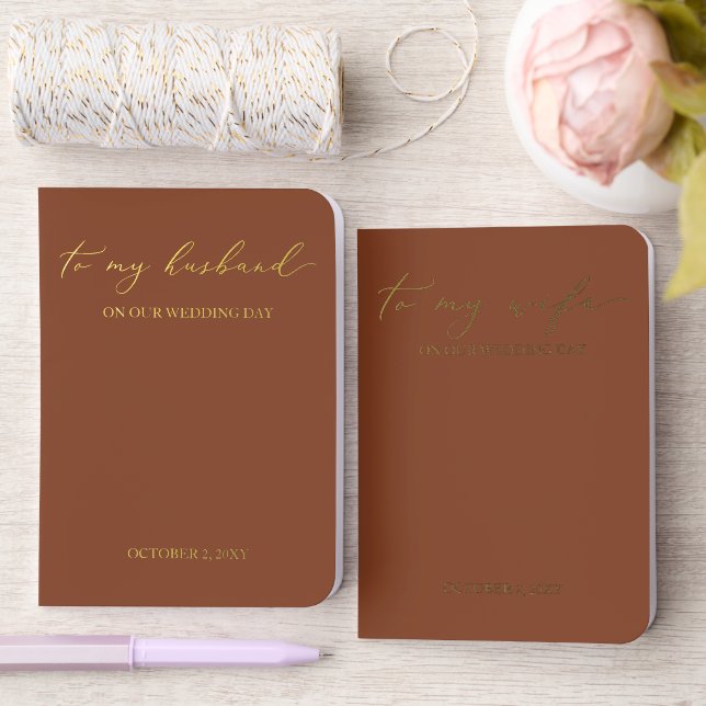 Terracotta Elegant Calligraphy Script His and Hers Foil Vow Books (Wedding)