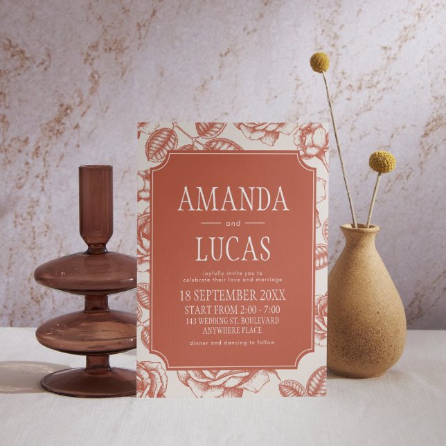 Terracotta Elegant Chinoiserie Wedding Invitation (Terracotta Vintage Elegant Wedding Invitation)