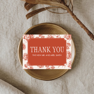 Terracotta Elegant Chinoiserie Wedding Letterpress Thank You Card