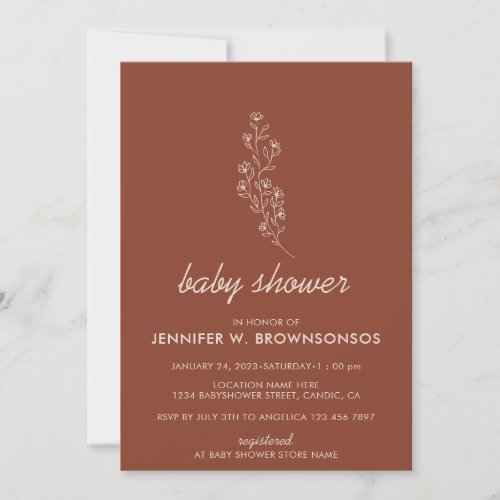 Terracotta Elegant Classy Simple Baby Shower Invitation