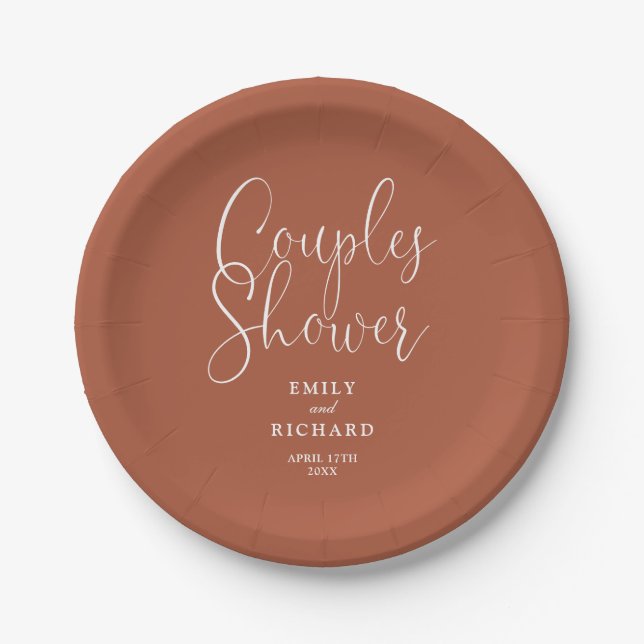 Terracotta Elegant Couples Bridal Wedding Shower Paper Plates (Front)