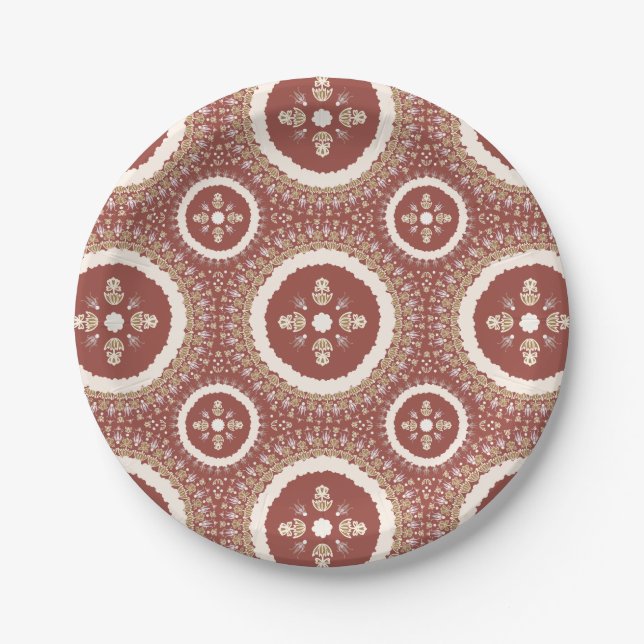 Terracotta Elegant Emblem Floral Paper Plates (Front)