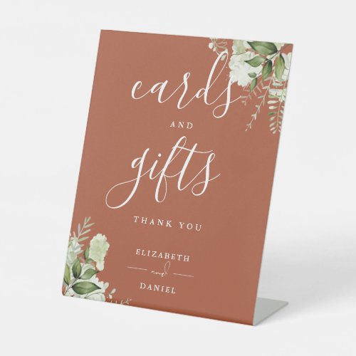 Terracotta Elegant Floral Greenery Cards And Gifts Pedestal Sign