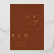Terracotta Elegant Handwritten Simple Wedding  Foil Invitation