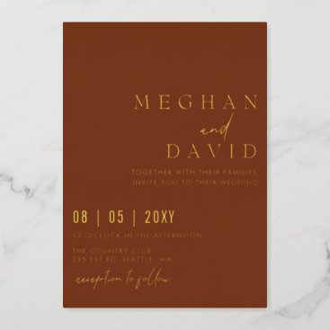 Terracotta Elegant Handwritten Simple Wedding  Foil Invitation