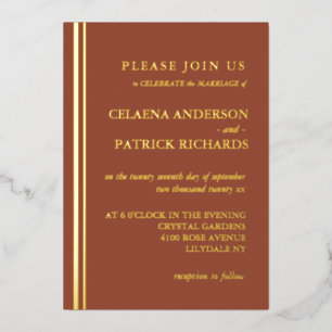 Terracotta Elegant Minimalist Wedding  Foil Invitation