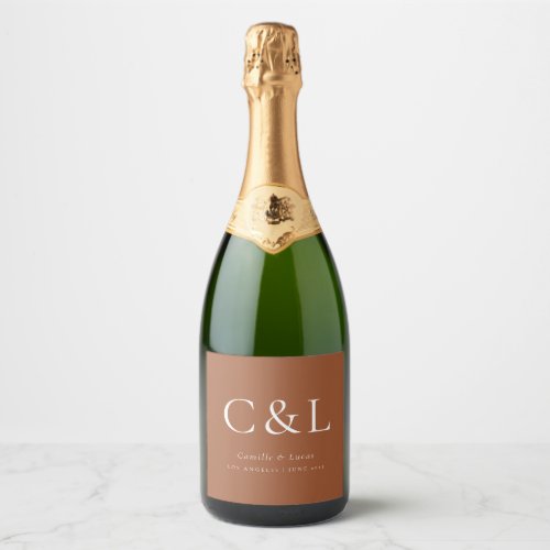 Terracotta Elegant Minimalist Wedding Monogram  Sparkling Wine Label