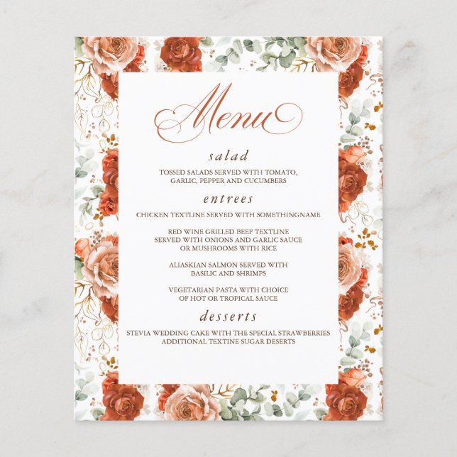 Terracotta Elegant Modern Wedding Menu Flyer (Front)