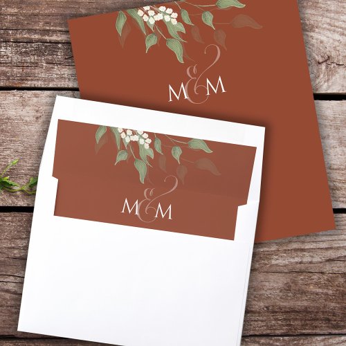 Terracotta Elegant Monogram Greenery Floral Simple Envelope Liner