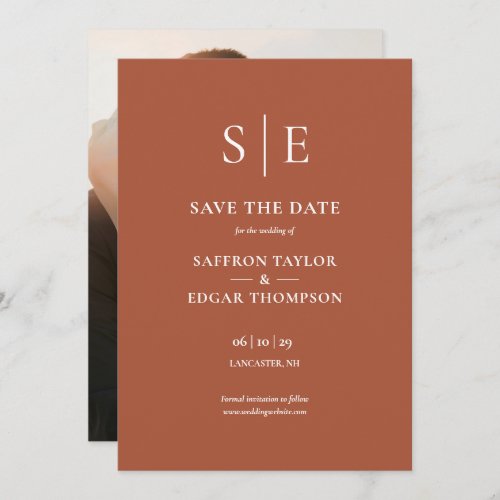 Terracotta Elegant Monogram Photo Wedding Save The Date