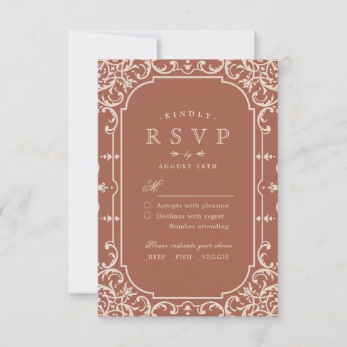 Terracotta elegant romantic vintage wedding RSVP