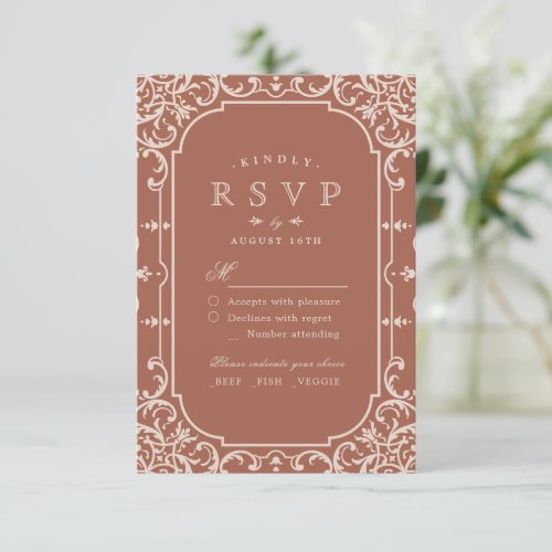 Terracotta elegant romantic vintage wedding RSVP