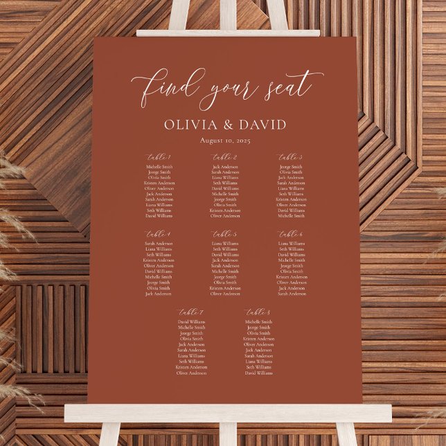 Terracotta Elegant Script 8 table Seating Chart Foam Board (Creator Uploaded)
