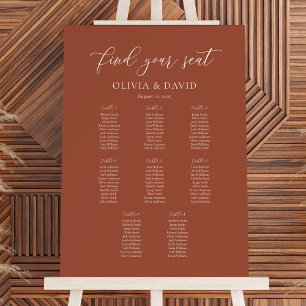 Terracotta Elegant Script 8 table Seating Chart Foam Board