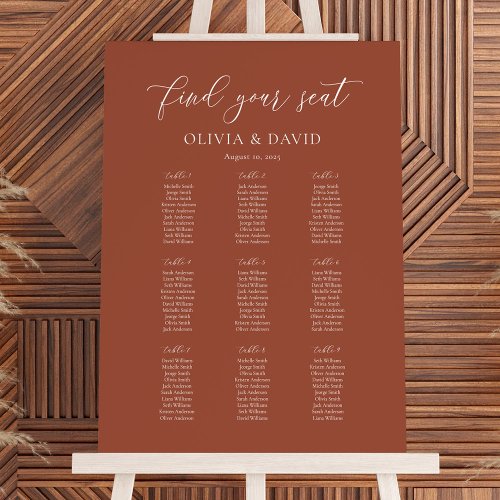 Terracotta Elegant Script 9 table Seating Chart Foam Board