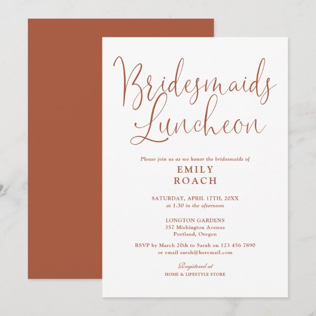 Terracotta Elegant Script Bridesmaids Luncheon Invitation (Front/Back)