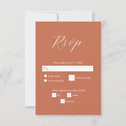 Terracotta Elegant Script Calligraphy Wedding  RSVP Card