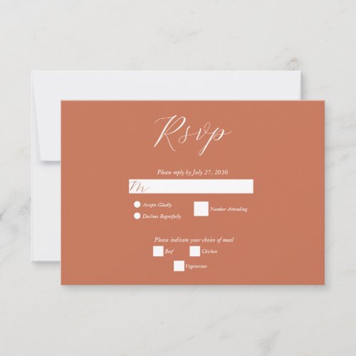 Terracotta Elegant Script Calligraphy Wedding RSVP Card