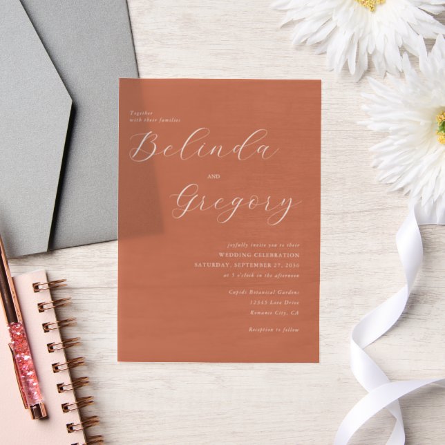Terracotta Elegant Script Calligraphy Wedding  Vellum Invitations (Wedding)