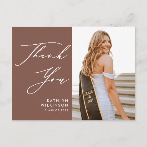 Terracotta Elegant Script Graduation Thank You Postcard