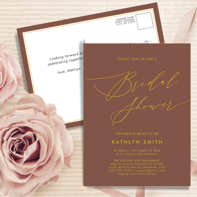 Terracotta Elegant Script Modern Bridal Shower Invitation Postcard (Creator Uploaded)