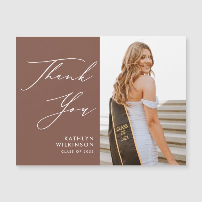 Terracotta Elegant Script Photo GRAD Thank You (Front)