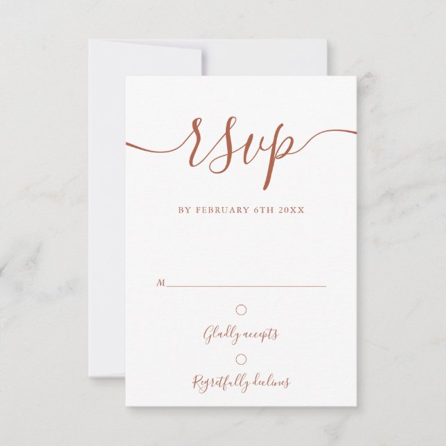 Terracotta Elegant Script Simple Modern Wedding RSVP Card (Front)