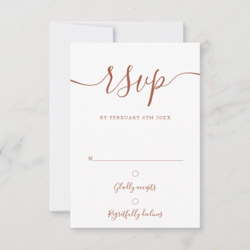 Terracotta Elegant Script Simple Modern Wedding RSVP Card