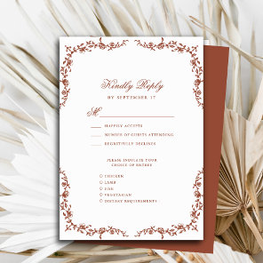 Terracotta Elegant Script Vintage Floral Wedding RSVP Card
