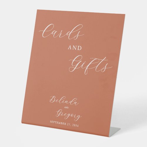 Terracotta Elegant Script Wedding Cards  Gifts Pedestal Sign