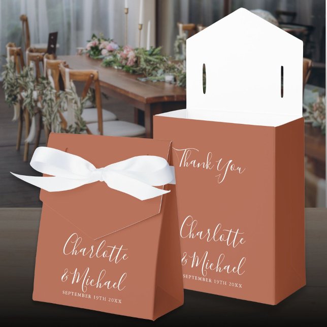 Terracotta Elegant Script Wedding Favor Boxes (Terracotta Elegant Script Wedding Favor Boxes)