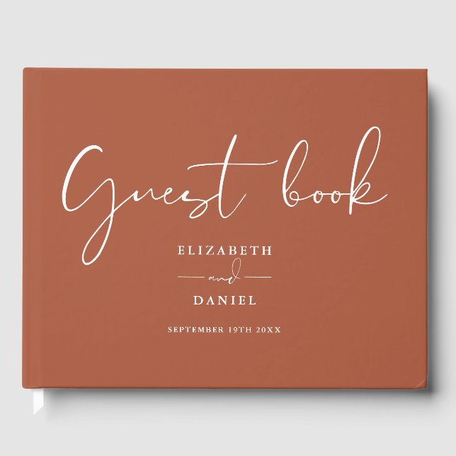 Terracotta Elegant Script Wedding Guest Book (Front)