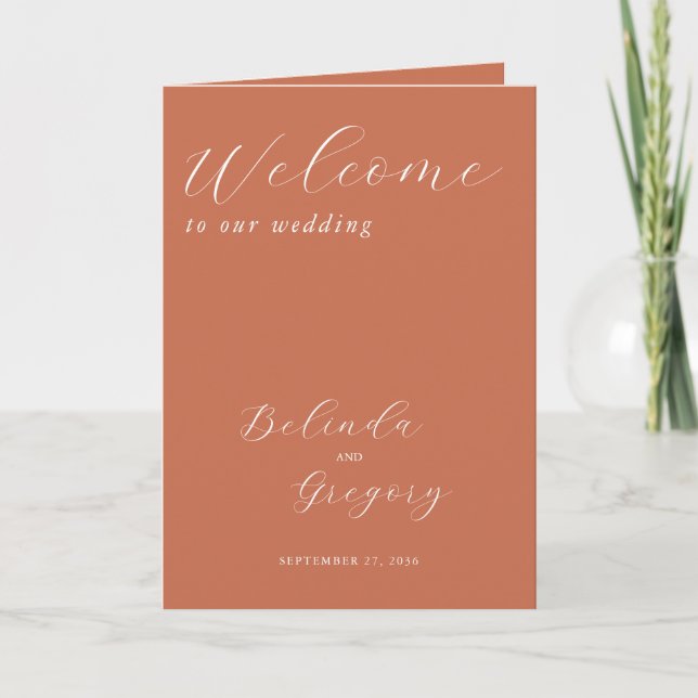 Terracotta Elegant Script Wedding Order of Service Program (Front)