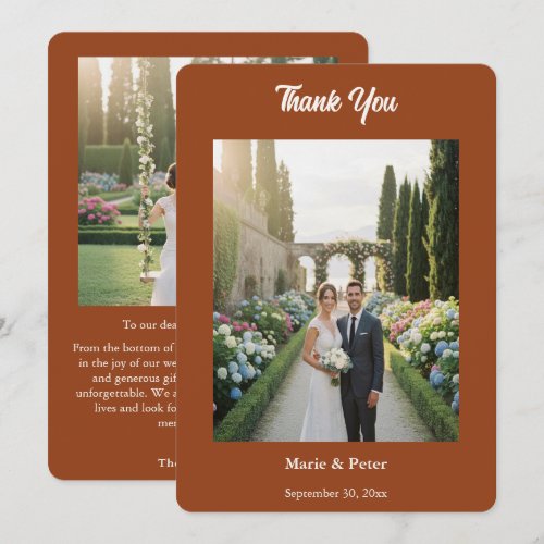 Terracotta Elegant Script Wedding Photo Thank You Card