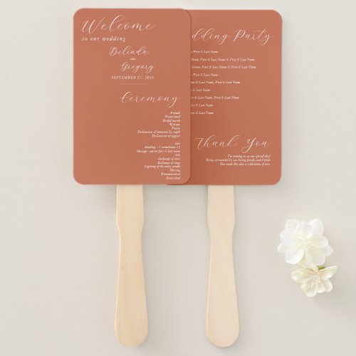 Terracotta Elegant Script Wedding Program  Hand Fan