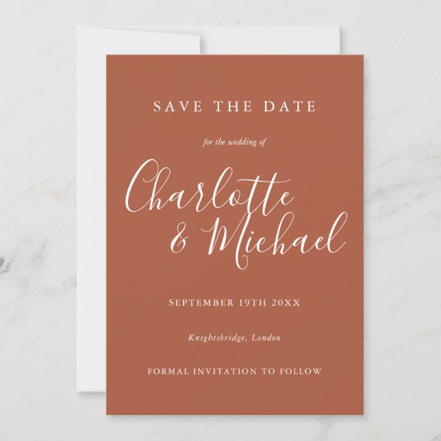 Terracotta Elegant Signature Script Photo Save The Date (Front)