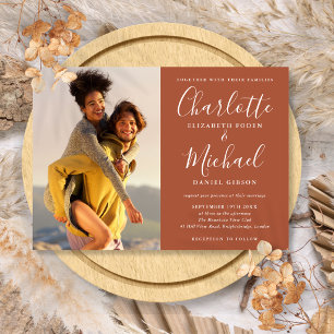 Terracotta Elegant Signature Script Photo Wedding Invitation