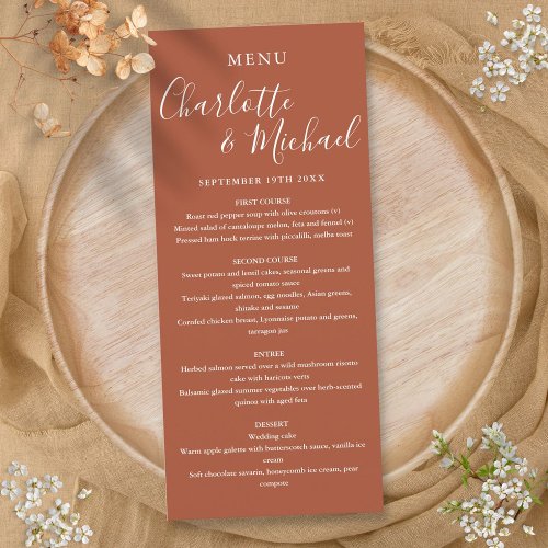 Terracotta Elegant Signature Script Wedding Menu